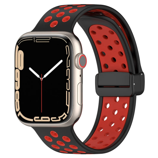 For Apple Watch 5 44mm Magnetic Buckle Silicone Watch Band(Black Red) - Watch Bands by PMC Jewellery | Online Shopping South Africa | PMC Jewellery