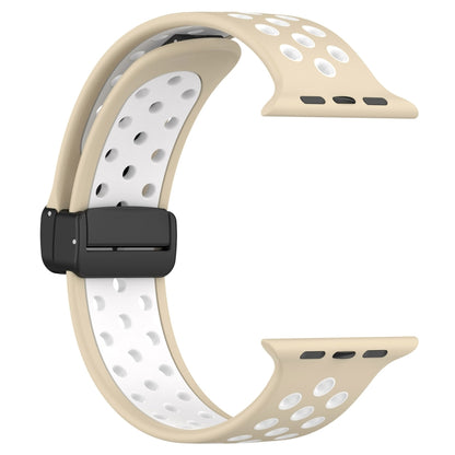 For Apple Watch 3 38mm Magnetic Buckle Silicone Watch Band(Khaki White) - Watch Bands by PMC Jewellery | Online Shopping South Africa | PMC Jewellery