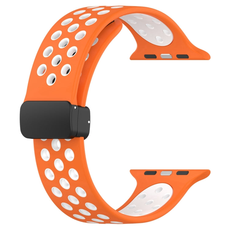 For Apple Watch 2 38mm Magnetic Buckle Silicone Watch Band(Orange White) - Watch Bands by PMC Jewellery | Online Shopping South Africa | PMC Jewellery