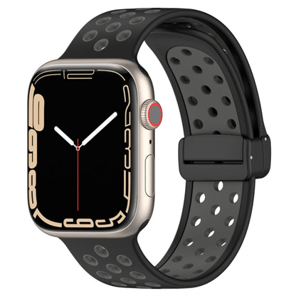 For Apple Watch 38mm Magnetic Buckle Silicone Watch Band(Black Grey) - Watch Bands by PMC Jewellery | Online Shopping South Africa | PMC Jewellery