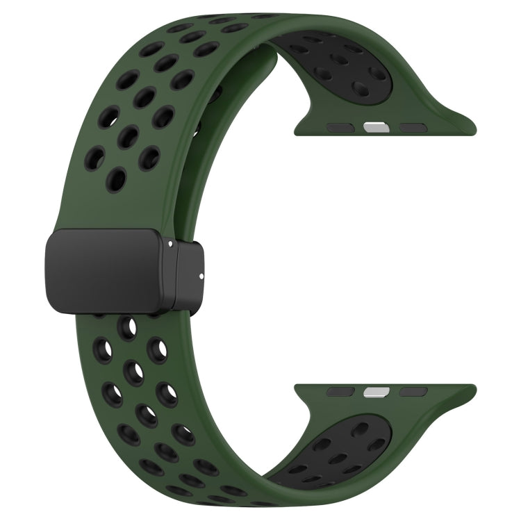 For Apple Watch Series 9 45mm Magnetic Buckle Silicone Watch Band(Army Green Black) - Watch Bands by PMC Jewellery | Online Shopping South Africa | PMC Jewellery