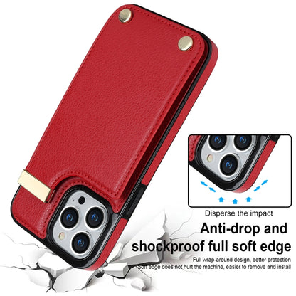 For iPhone 14 Pro Max Metal Buckle Card Slots Phone Case(Red) - iPhone 14 Pro Max Cases by PMC Jewellery | Online Shopping South Africa | PMC Jewellery