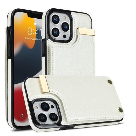 For iPhone 13 Pro Metal Buckle Card Slots Phone Case(White) - iPhone 13 Pro Cases by PMC Jewellery | Online Shopping South Africa | PMC Jewellery