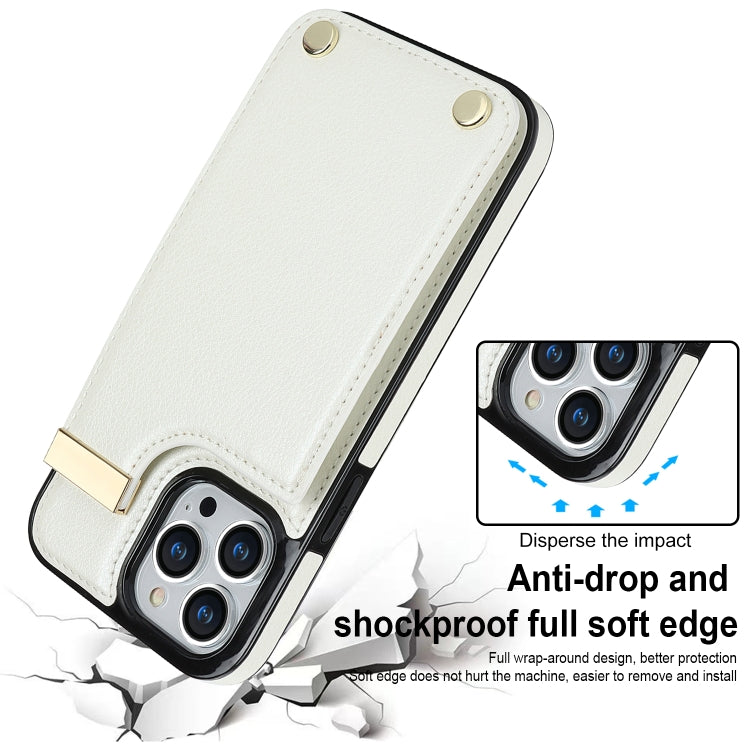 For iPhone 13 Pro Metal Buckle Card Slots Phone Case(White) - iPhone 13 Pro Cases by PMC Jewellery | Online Shopping South Africa | PMC Jewellery