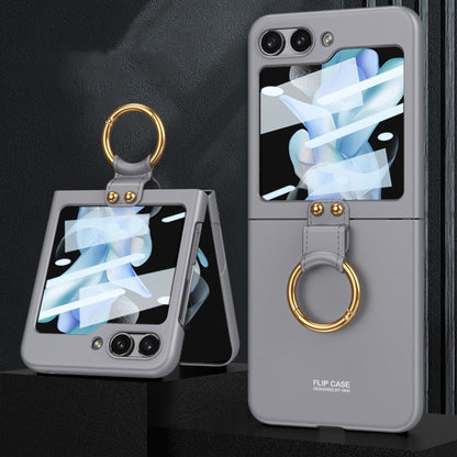 For Samsung Galaxy Z Flip5 GKK Ultra-thin PC Full Coverage Phone Case with Ring Holder / Tempered Film(Grey) - Galaxy Z Flip5 Cases by GKK | Online Shopping South Africa | PMC Jewellery