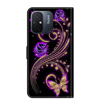 For Xiaomi Redmi 11A 4G / Redmi 12C Global Crystal 3D Shockproof Protective Leather Phone Case(Purple Flower Butterfly) - Xiaomi Cases by PMC Jewellery | Online Shopping South Africa | PMC Jewellery