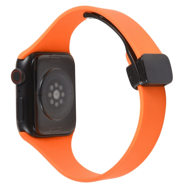 For Apple Watch 8 41mm Magnetic Buckle Slim Silicone Watch Band(Orange) - Watch Bands by PMC Jewellery | Online Shopping South Africa | PMC Jewellery