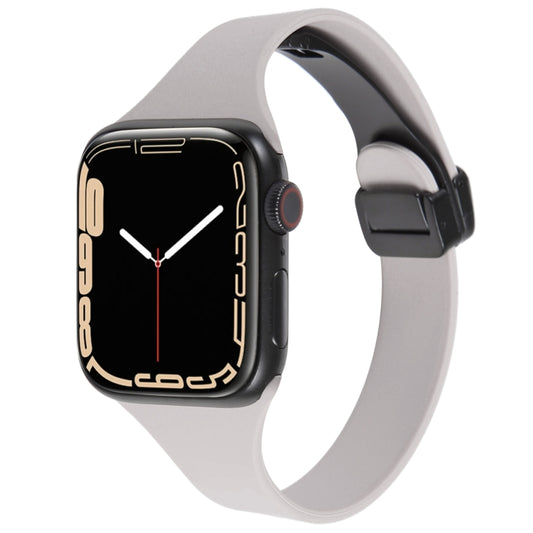 For Apple Watch 8 45mm  Magnetic Buckle Slim Silicone Watch Band(Rock Grey) - Watch Bands by PMC Jewellery | Online Shopping South Africa | PMC Jewellery