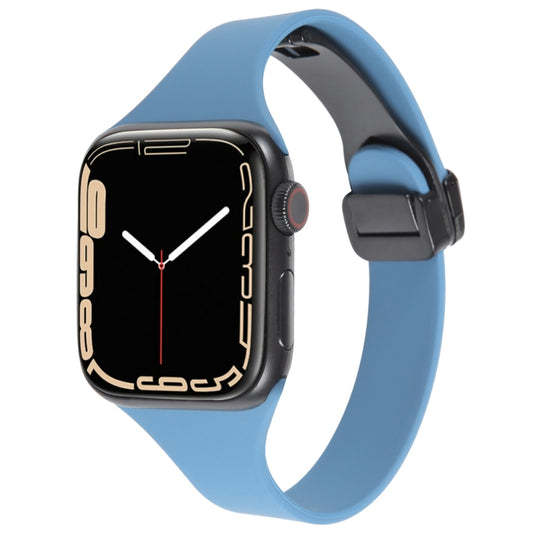 For Apple Watch SE 2022 40mm Magnetic Buckle Slim Silicone Watch Band(Blue) - Watch Bands by PMC Jewellery | Online Shopping South Africa | PMC Jewellery