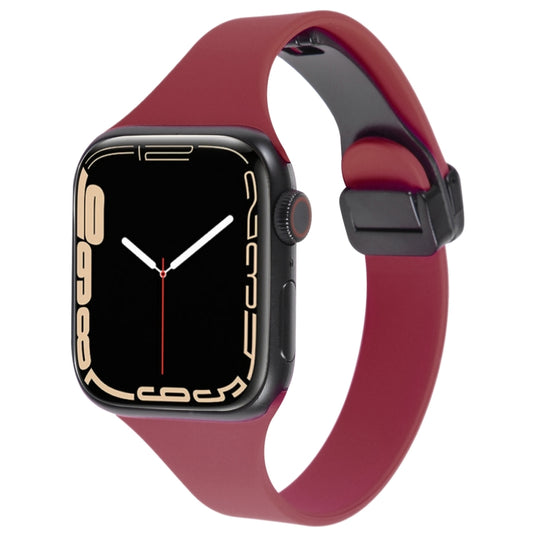 For Apple Watch 7 45mm Magnetic Buckle Slim Silicone Watch Band(Wine Red) - Watch Bands by PMC Jewellery | Online Shopping South Africa | PMC Jewellery