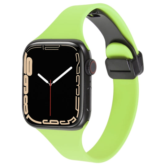 For Apple Watch 7 45mm Magnetic Buckle Slim Silicone Watch Band(Green) - Watch Bands by PMC Jewellery | Online Shopping South Africa | PMC Jewellery