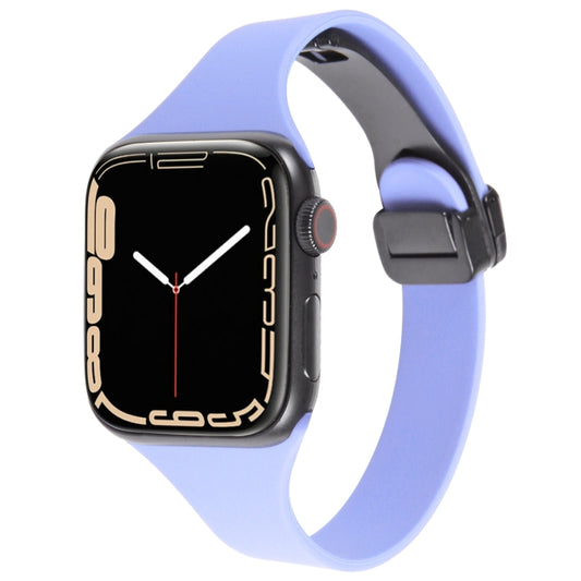 For Apple Watch 7 45mm Magnetic Buckle Slim Silicone Watch Band(Light Purple) - Watch Bands by PMC Jewellery | Online Shopping South Africa | PMC Jewellery