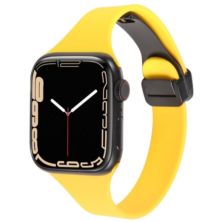 For Apple Watch 6 40mm Magnetic Buckle Slim Silicone Watch Band(Yellow) - Watch Bands by PMC Jewellery | Online Shopping South Africa | PMC Jewellery