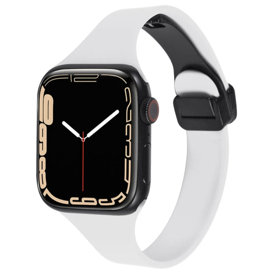 For Apple Watch 42mm Magnetic Buckle Slim Silicone Watch Band(White) - Watch Bands by PMC Jewellery | Online Shopping South Africa | PMC Jewellery