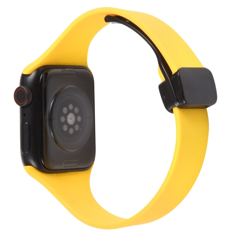 For Apple Watch 38mm Magnetic Buckle Slim Silicone Watch Band(Yellow) - Watch Bands by PMC Jewellery | Online Shopping South Africa | PMC Jewellery