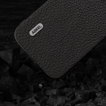 For iPhone 14 Pro ABEEL Genuine Leather Litchi Texture Phone Case(Black) - iPhone 14 Pro Cases by PMC Jewellery | Online Shopping South Africa | PMC Jewellery