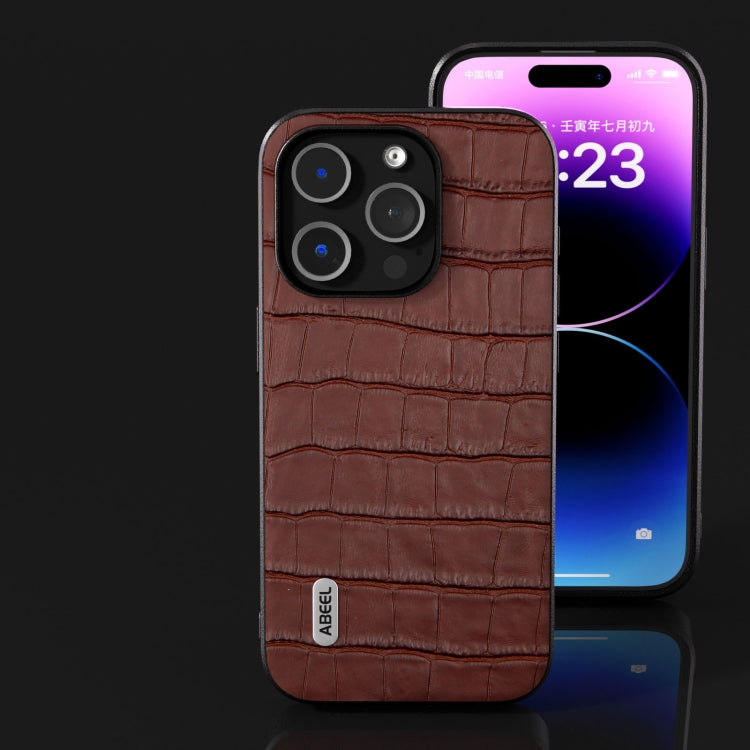 For iPhone 14 Pro ABEEL Crocodile Texture Genuine Leather Phone Case(Brown) - free shipping - PMC TechLife - Order now!