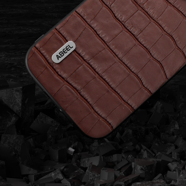 For iPhone 14 Pro Max ABEEL Crocodile Texture Genuine Leather Phone Case(Brown) - iPhone 14 Pro Max Cases by PMC Jewellery | Online Shopping South Africa | PMC Jewellery