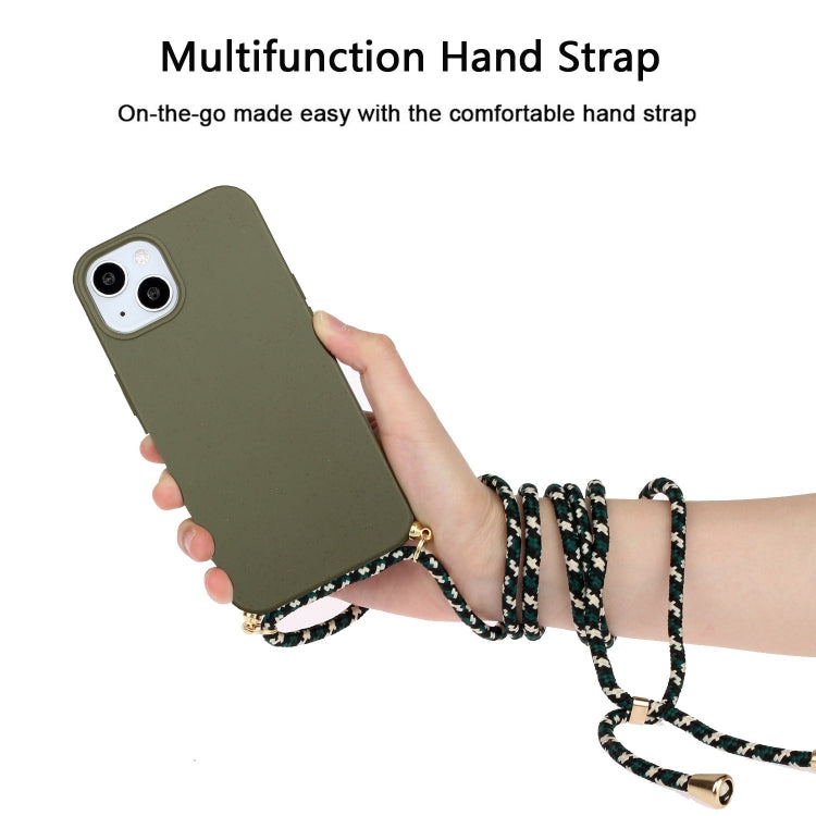 For iPhone 15 Wheat Straw Material + TPU Phone Case with Lanyard(Army Green) - free shipping - PMC TechLife - Order now!
