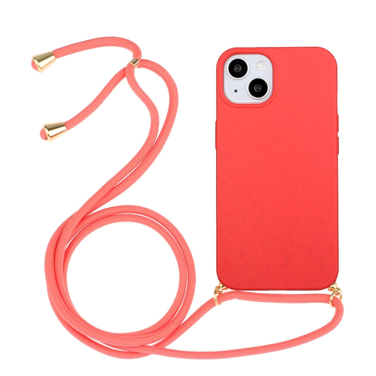 For iPhone 15 Wheat Straw Material + TPU Phone Case with Lanyard(Red) - iPhone 15 Cases by PMC Jewellery | Online Shopping South Africa | PMC Jewellery