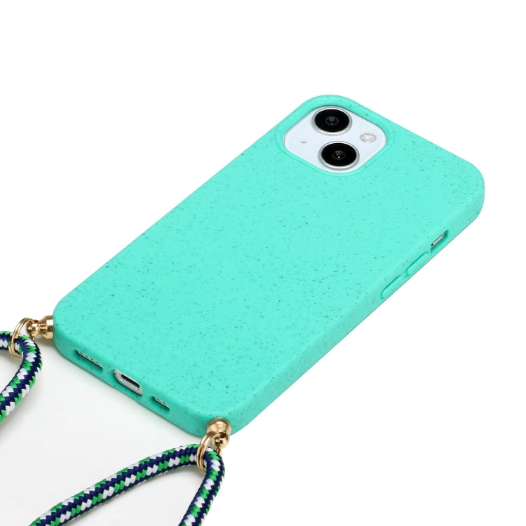 For iPhone 15 Wheat Straw Material + TPU Phone Case with Lanyard(Green) - iPhone 15 Cases by PMC Jewellery | Online Shopping South Africa | PMC Jewellery