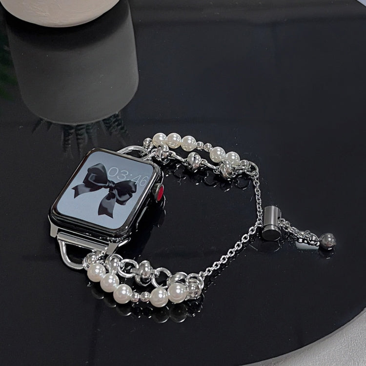 For Apple Watch 4 40mm Pearl Bracelet Metal Watch Band(Silver Black) - Watch Bands by PMC Jewellery | Online Shopping South Africa | PMC Jewellery