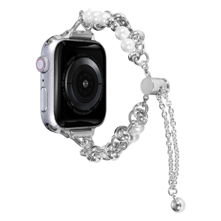 For Apple Watch 38mm Pearl Bracelet Metal Watch Band(Silver) - Watch Bands by PMC Jewellery | Online Shopping South Africa | PMC Jewellery