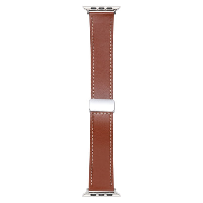 For Apple Watch 8 45mm  Magnetic Buckle Skin Feel Leather Watch Band(Brown) - Watch Bands by PMC Jewellery | Online Shopping South Africa | PMC Jewellery