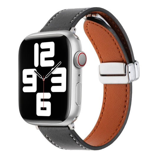 For Apple Watch 6 44mm Magnetic Buckle Skin Feel Leather Watch Band(Black) - Watch Bands by PMC Jewellery | Online Shopping South Africa | PMC Jewellery