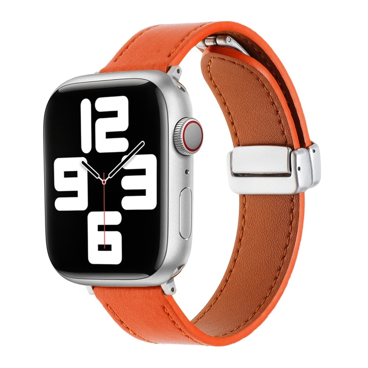 For Apple Watch 4 44mm Magnetic Buckle Skin Feel Leather Watch Band(Orange) - Watch Bands by PMC Jewellery | Online Shopping South Africa | PMC Jewellery