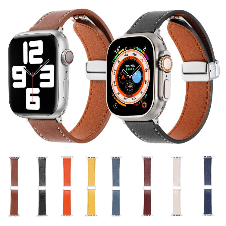 For Apple Watch 2 42mm Magnetic Buckle Skin Feel Leather Watch Band(Orange) - Watch Bands by PMC Jewellery | Online Shopping South Africa | PMC Jewellery