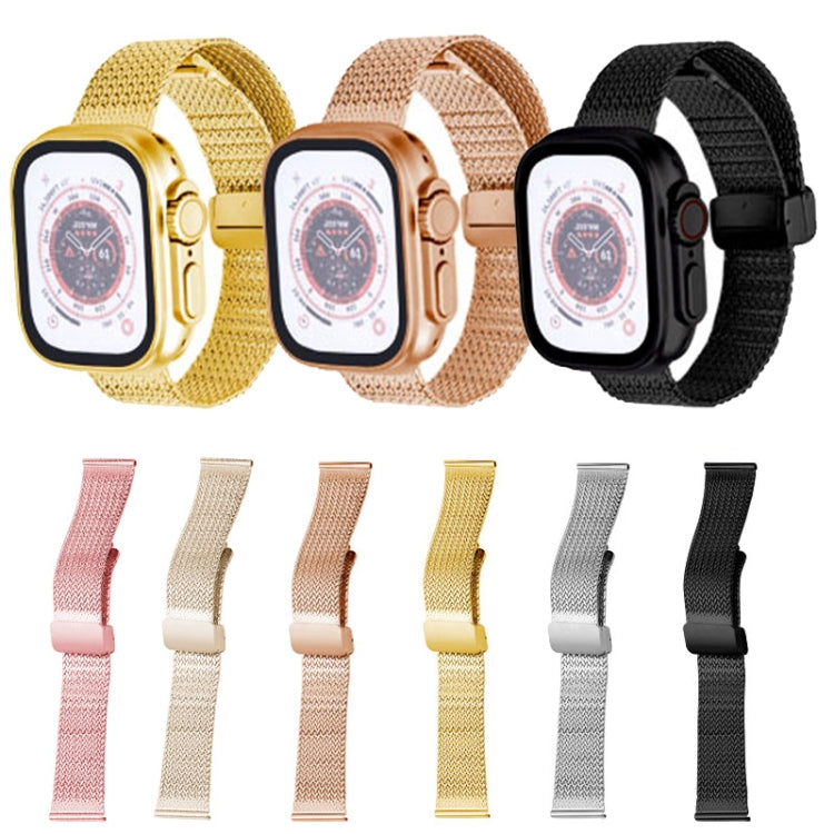 For Apple Watch 8 45mm  Magnetic Buckle Herringbone Mesh Metal Watch Band(Gold) - Watch Bands by PMC Jewellery | Online Shopping South Africa | PMC Jewellery