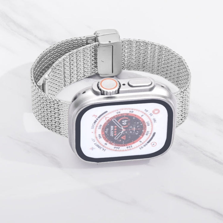 For Apple Watch 7 45mm Magnetic Buckle Herringbone Mesh Metal Watch Band(Silver) - Watch Bands by PMC Jewellery | Online Shopping South Africa | PMC Jewellery