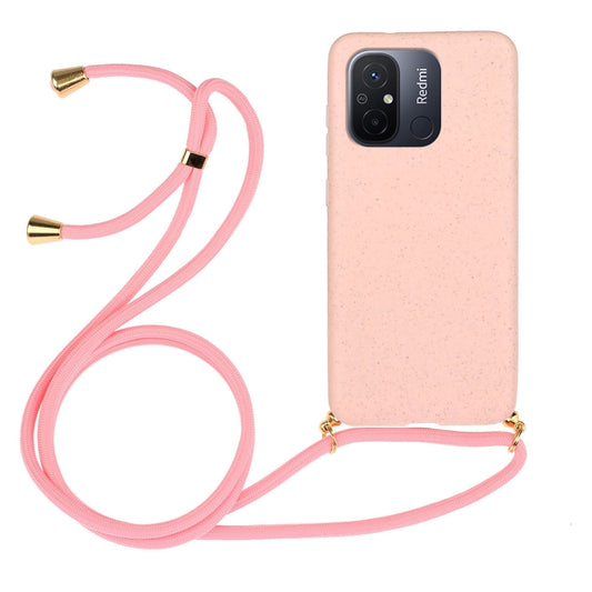 For Xiaomi Redmi 12C Wheat Straw Material + TPU Phone Case with Lanyard(Pink) - Xiaomi Cases by PMC Jewellery | Online Shopping South Africa | PMC Jewellery