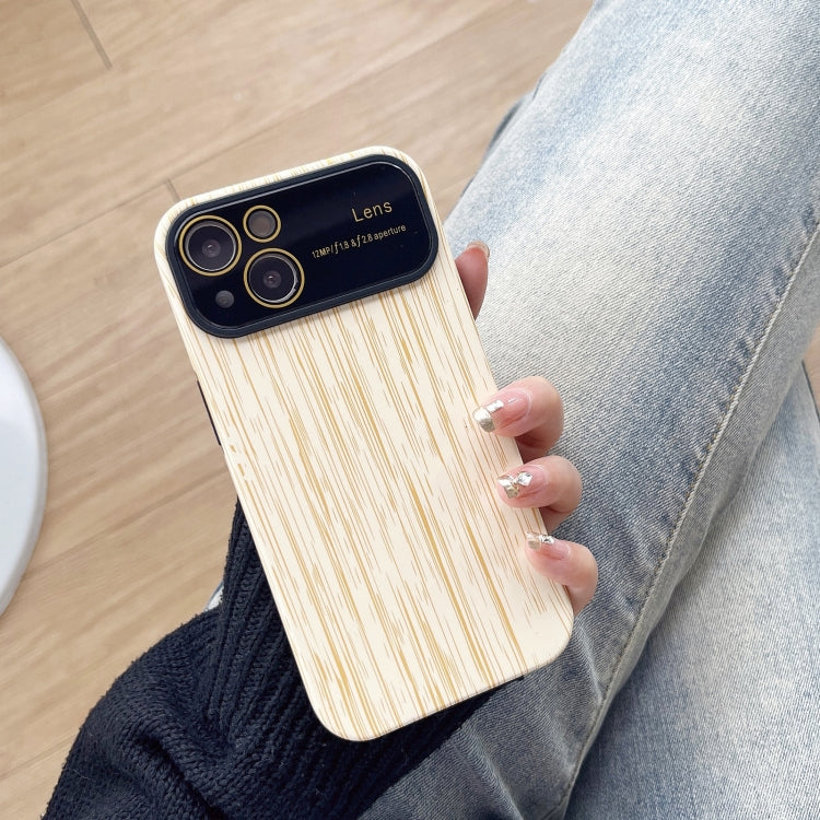 For iPhone 14 Wood Grain TPU Phone Case with Lens Film(Beige) - iPhone 14 Cases by PMC Jewellery | Online Shopping South Africa | PMC Jewellery