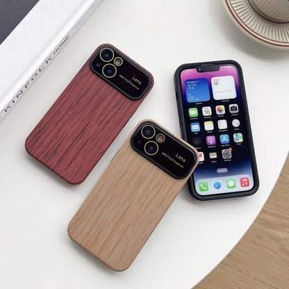 For iPhone 14 Plus Wood Grain TPU Phone Case with Lens Film(Red) - iPhone 14 Plus Cases by PMC Jewellery | Online Shopping South Africa | PMC Jewellery