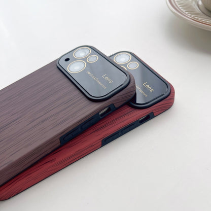 For iPhone 14 Wood Grain TPU Phone Case with Lens Film(Red) - iPhone 14 Cases by PMC Jewellery | Online Shopping South Africa | PMC Jewellery