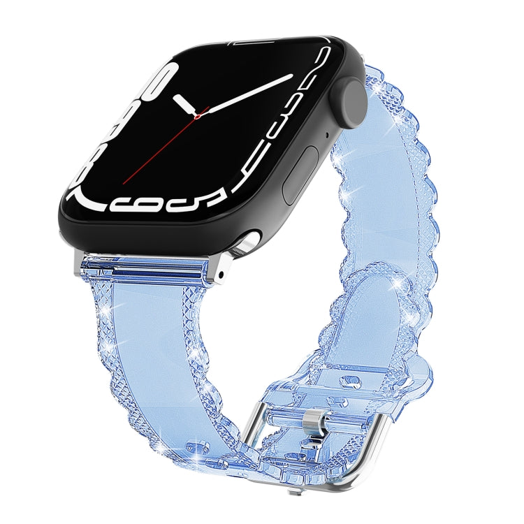 For Apple Watch 3 42mm Diamond Texture Lace Clear TPU Watch Band(Blue) - Watch Bands by PMC TechLife | Online Shopping South Africa | PMC TechLife