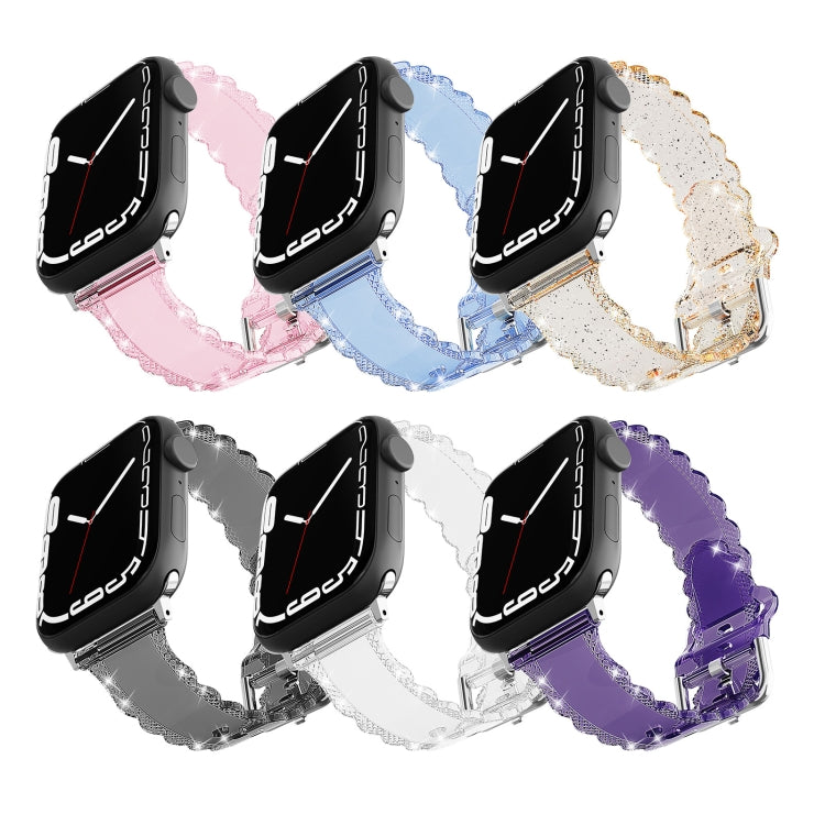 For Apple Watch 7 45mm Diamond Texture Lace Clear TPU Watch Band(Transparent) - Watch Bands by PMC TechLife | Online Shopping South Africa | PMC TechLife