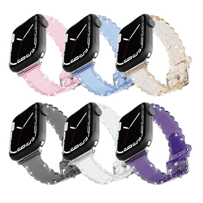 For Apple Watch 2 38mm Diamond Texture Lace Clear TPU Watch Band(Purple) - Watch Bands by PMC Jewellery | Online Shopping South Africa | PMC Jewellery