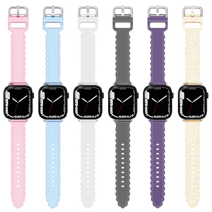 For Apple Watch 4 44mm Diamond Texture Lace Clear TPU Watch Band(Pink) - Watch Bands by PMC Jewellery | Online Shopping South Africa | PMC Jewellery