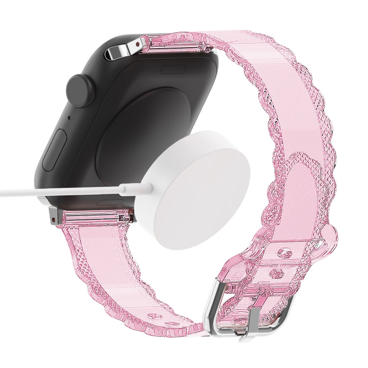 For Apple Watch SE 40mm Diamond Texture Lace Clear TPU Watch Band(Black) - Watch Bands by PMC TechLife | Online Shopping South Africa | PMC TechLife