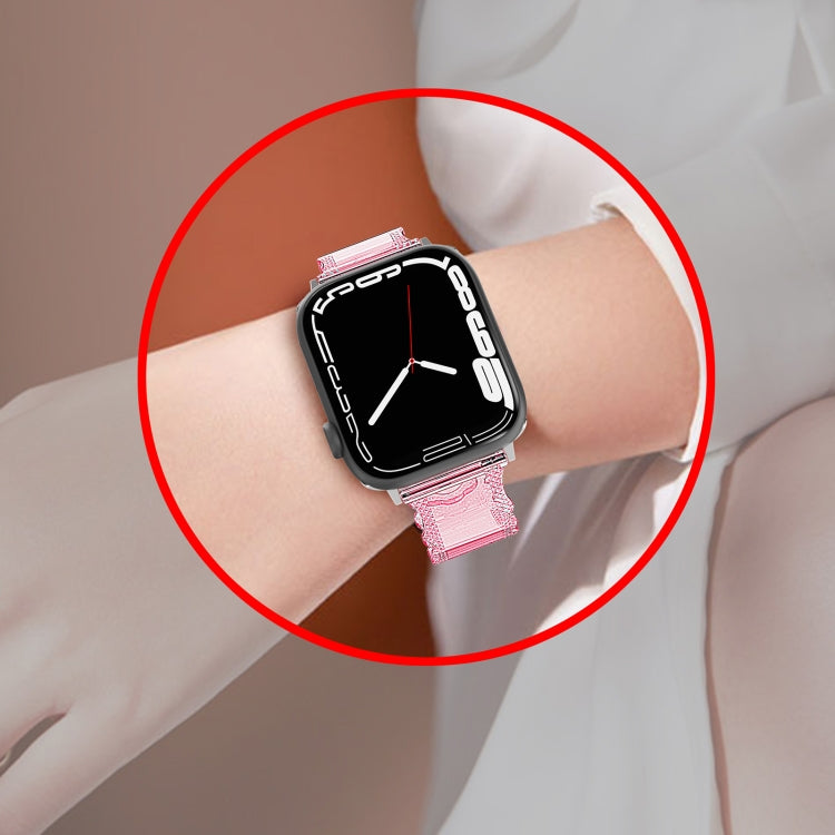 For Apple Watch 4 44mm Diamond Texture Lace Clear TPU Watch Band(Pink) - Watch Bands by PMC Jewellery | Online Shopping South Africa | PMC Jewellery