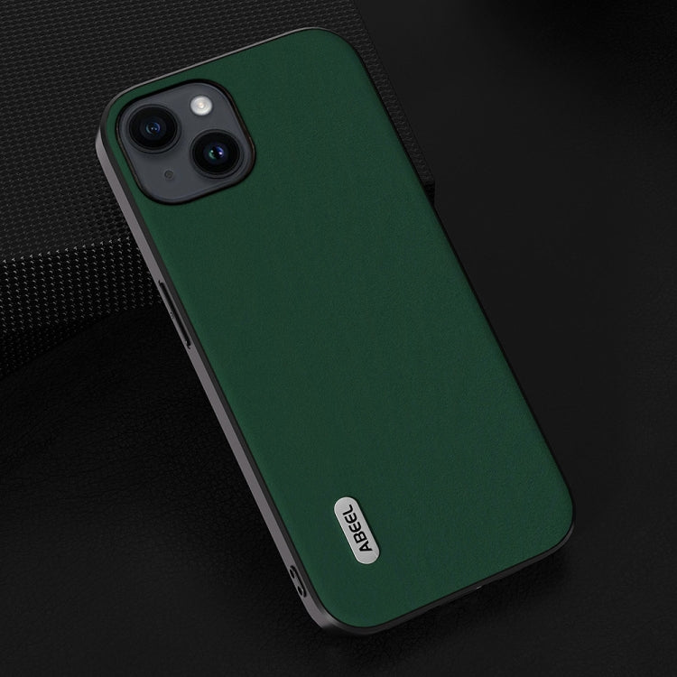 For iPhone 15 Plus ABEEL Genuine Leather Silky Soft Black Edge Phone Case(Green) - iPhone 15 Plus Cases by PMC Jewellery | Online Shopping South Africa | PMC Jewellery