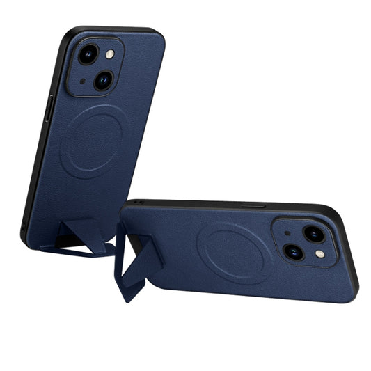 For iPhone 14 Plus SULADA Folding Holder Lambskin Texture MagSafe Phone Case(Blue) - iPhone 14 Plus Cases by SULADA | Online Shopping South Africa | PMC Jewellery
