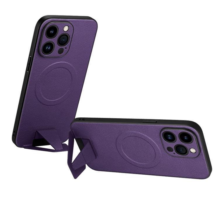 For iPhone 14 Pro Max SULADA Folding Holder Lambskin Texture MagSafe Phone Case(Purple) - iPhone 14 Pro Max Cases by SULADA | Online Shopping South Africa | PMC Jewellery