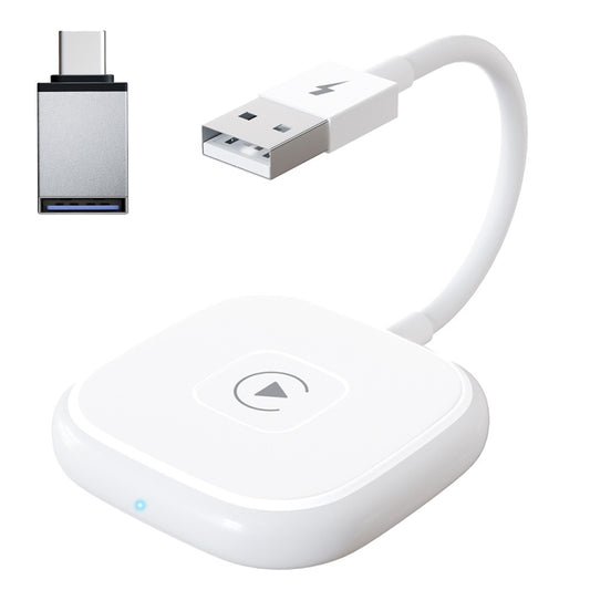 USB + USB-C / Type-C Wired to Wireless Carplay Adapter for iPhone(White) - Bluetooth Adapters by PMC Jewellery | Online Shopping South Africa | PMC Jewellery