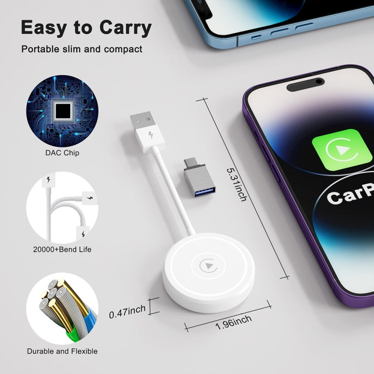 USB + USB-C / Type-C Wired to Wireless Carplay Adapter for iPhone(White) - Bluetooth Adapters by PMC Jewellery | Online Shopping South Africa | PMC Jewellery