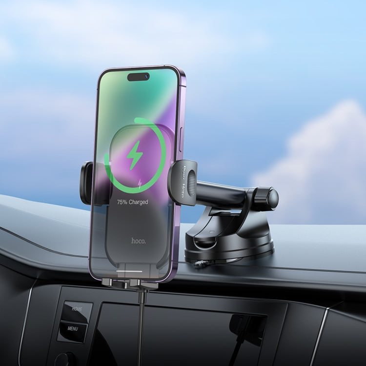 hoco HW5 Journey Wireless Fast Charging Center Console Car Holder(Black) - Wireless Charger Holders by hoco | Online Shopping South Africa | PMC Jewellery