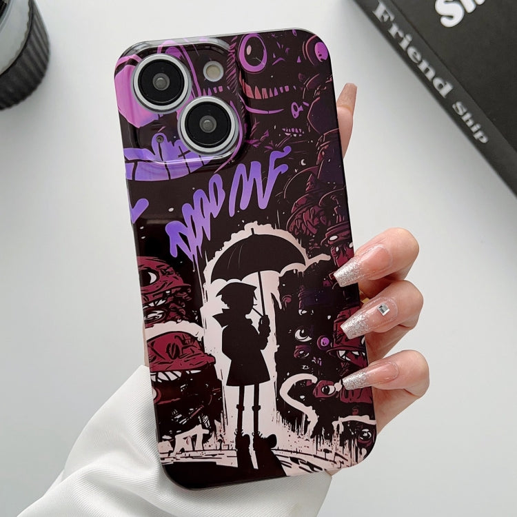 For iPhone 14 Painted Pattern Precise Hole PC Phone Case(Black Purple Umbrella Boy) - iPhone 14 Cases by PMC Jewellery | Online Shopping South Africa | PMC Jewellery